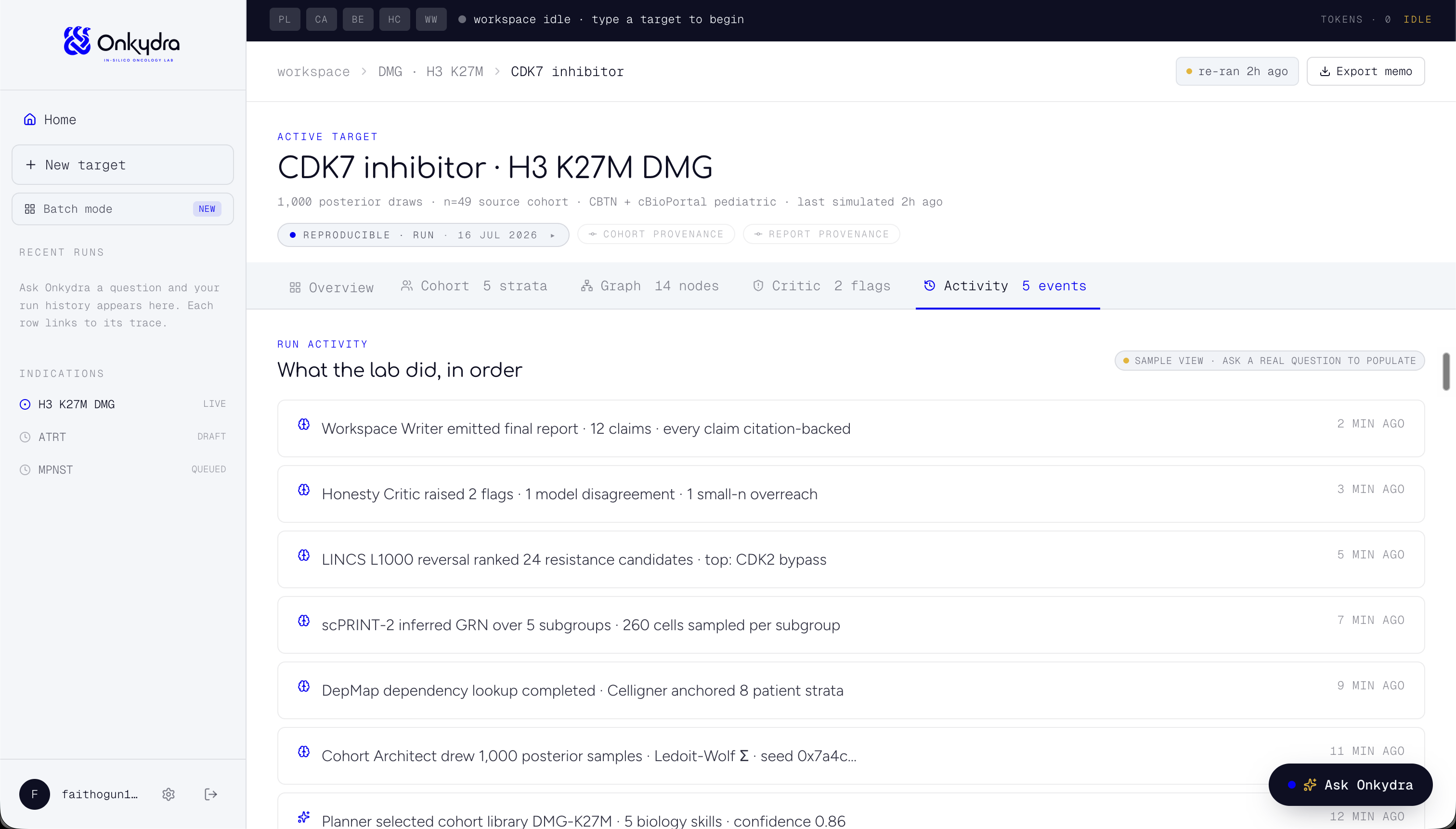 Onkydra workspace Audit log tab