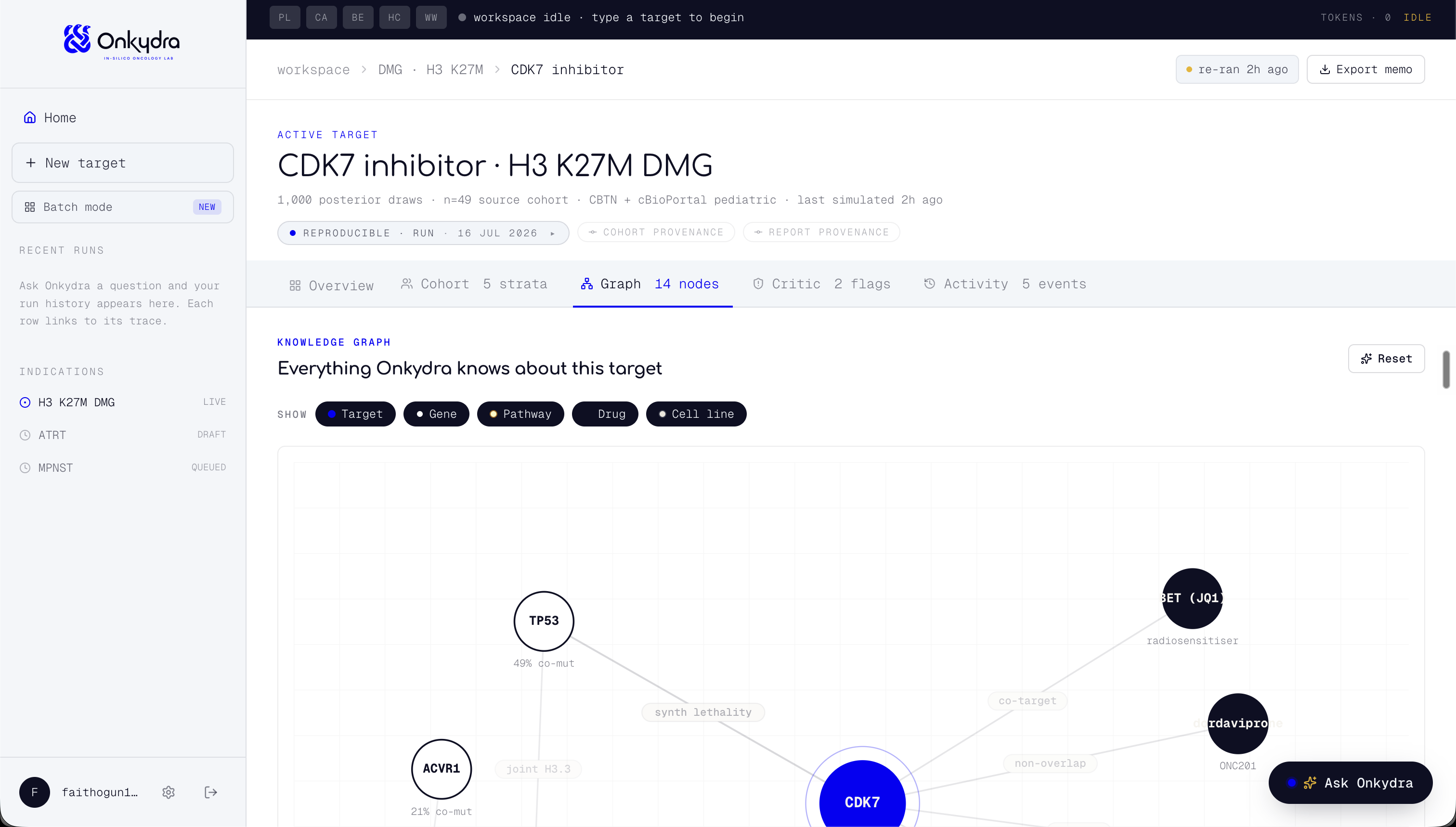 Onkydra workspace Knowledge graph tab
